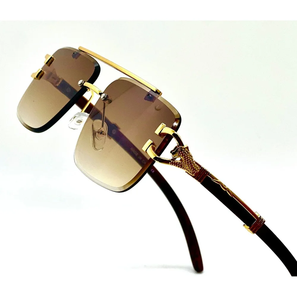 Mens‎ Frameless Square Sunglasses Summer Festival Shades Gradient Brown Lenses